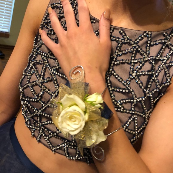 blue and caramel 2 piece prom dress - Picture 4 of 4